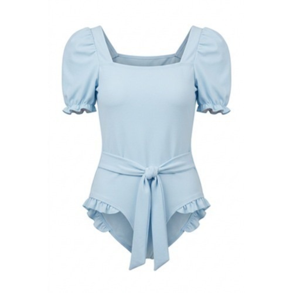 Vitamin D Cinderella Princess Swimsuit Girls 8 Blue Puff Sleeve Belted One Pc